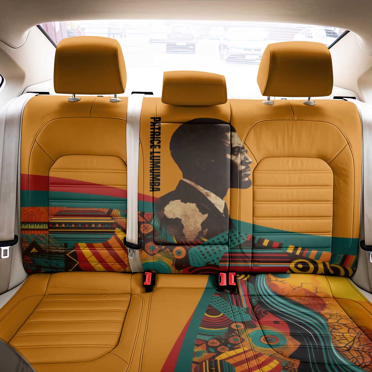 Patrice Lumumba Back Car Seat Cover with Profile Portrait and Bold Africa Will Rise Statement - Wonder Print Shop