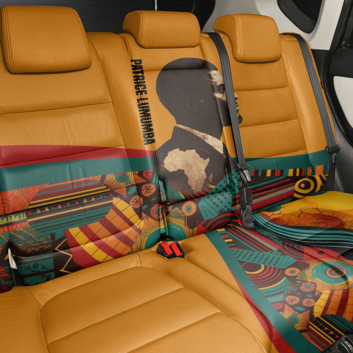 Patrice Lumumba Back Car Seat Cover with Profile Portrait and Bold Africa Will Rise Statement - Wonder Print Shop