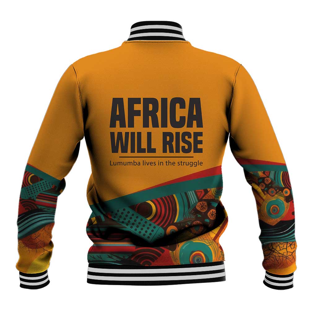 Patrice Lumumba Baseball Jacket with Profile Portrait and Bold Africa Will Rise Statement - Wonder Print Shop
