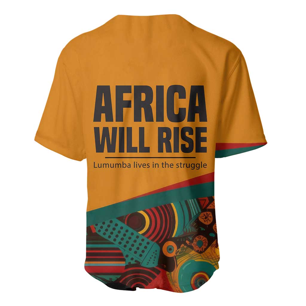 Patrice Lumumba Baseball Jersey with Profile Portrait and Bold Africa Will Rise Statement - Wonder Print Shop