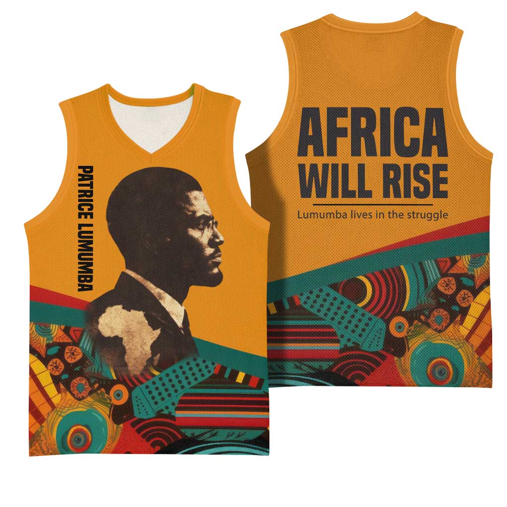 Patrice Lumumba Basketball Jersey with Profile Portrait and Bold Africa Will Rise Statement - Wonder Print Shop