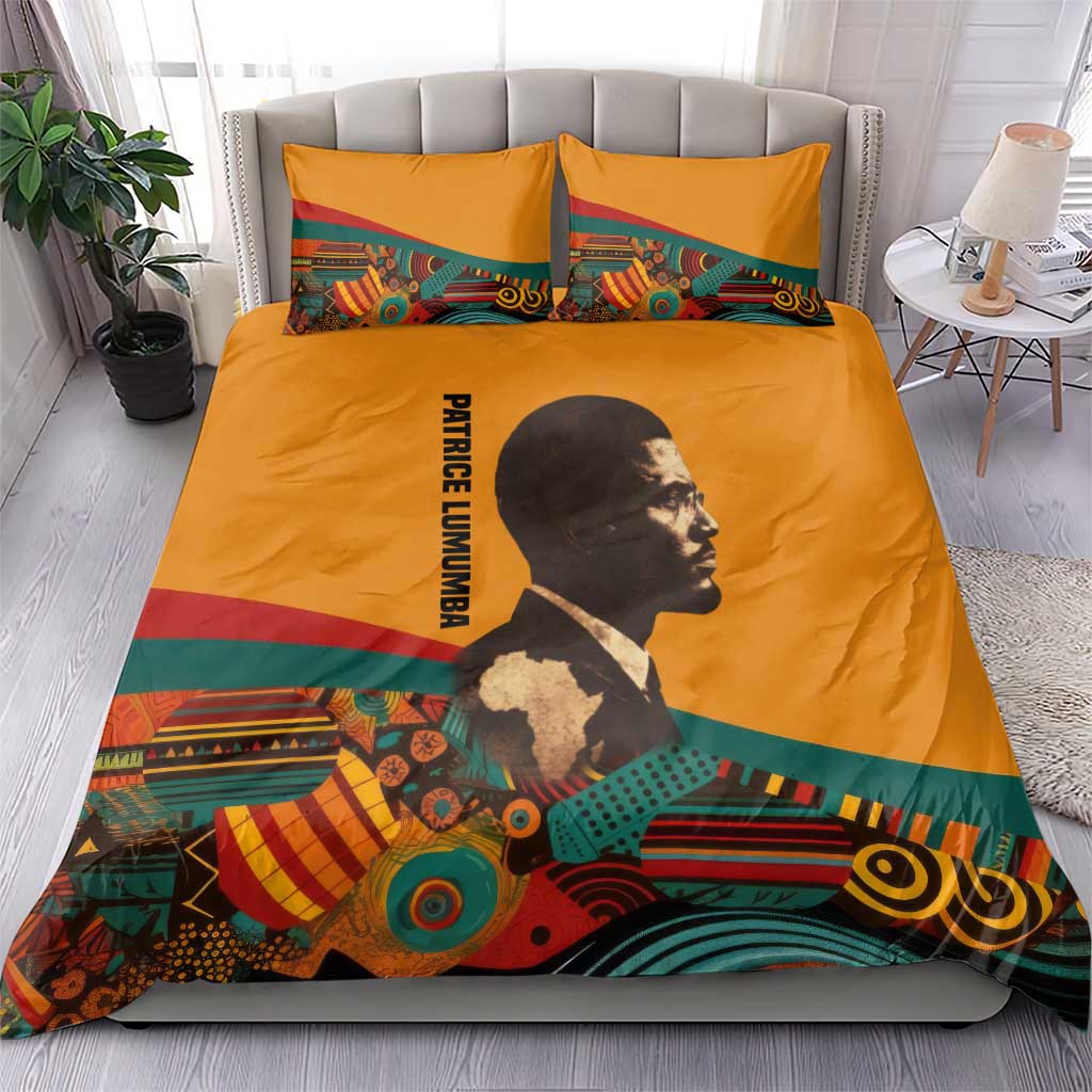 Patrice Lumumba Bedding Set with Profile Portrait and Bold Africa Will Rise Statement - Wonder Print Shop