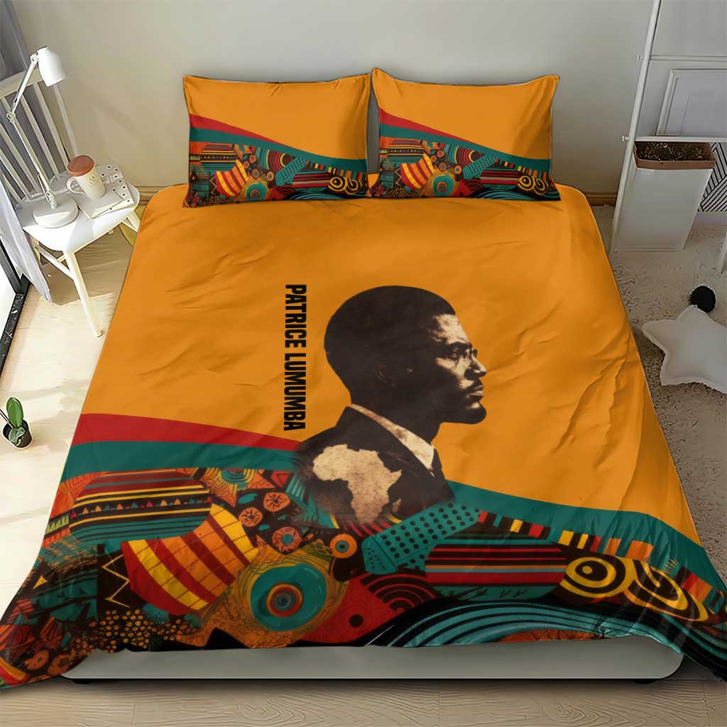 Patrice Lumumba Bedding Set with Profile Portrait and Bold Africa Will Rise Statement - Wonder Print Shop