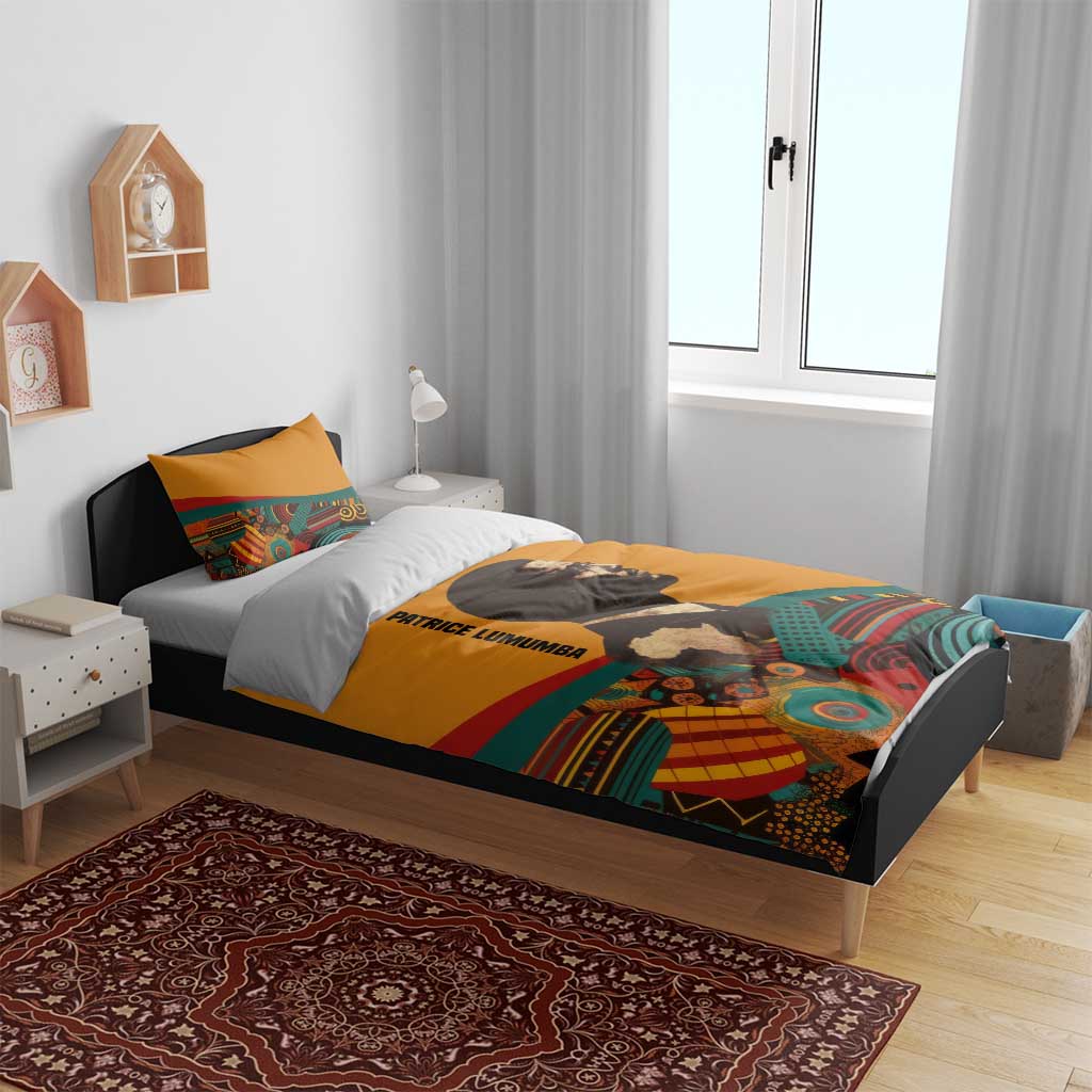 Patrice Lumumba Bedding Set with Profile Portrait and Bold Africa Will Rise Statement - Wonder Print Shop