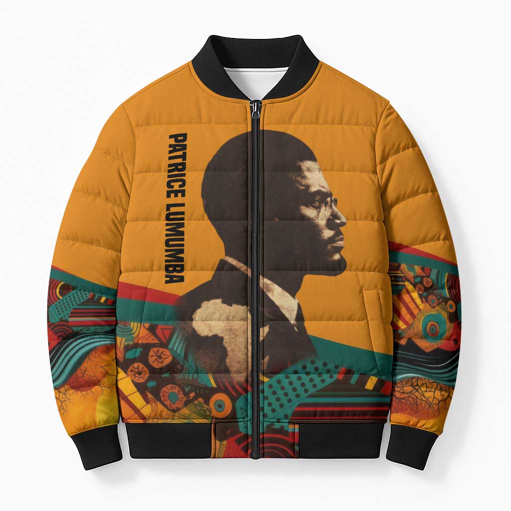 Patrice Lumumba Bomber Puffer Jacket with Profile Portrait and Bold Africa Will Rise Statement - Wonder Print Shop