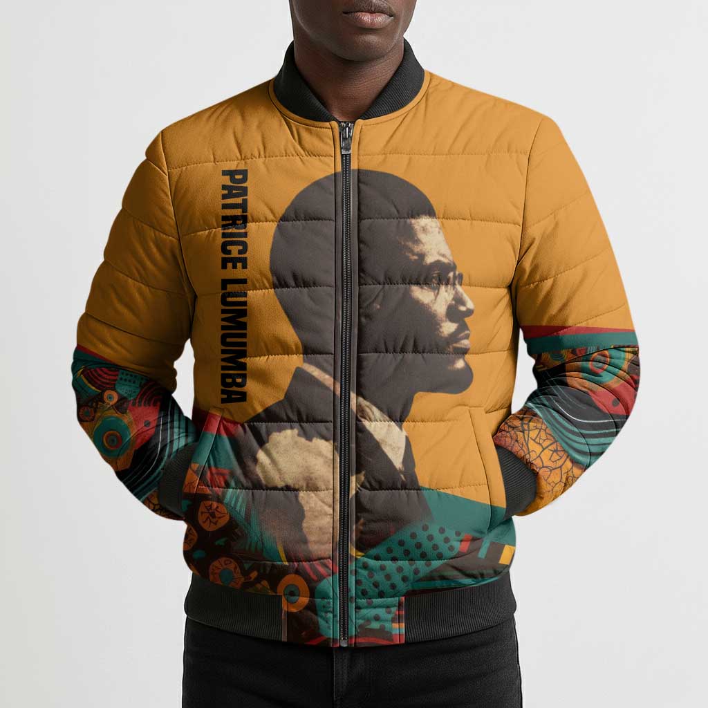 Patrice Lumumba Bomber Puffer Jacket with Profile Portrait and Bold Africa Will Rise Statement - Wonder Print Shop
