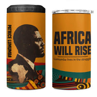 Patrice Lumumba 4 in 1 Can Cooler Tumbler with Profile Portrait and Bold Africa Will Rise Statement - Wonder Print Shop