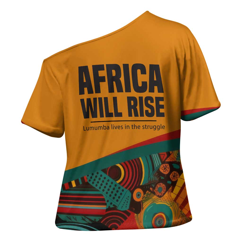Patrice Lumumba Cross Shoulder Shirt with Profile Portrait and Bold Africa Will Rise Statement - Wonder Print Shop