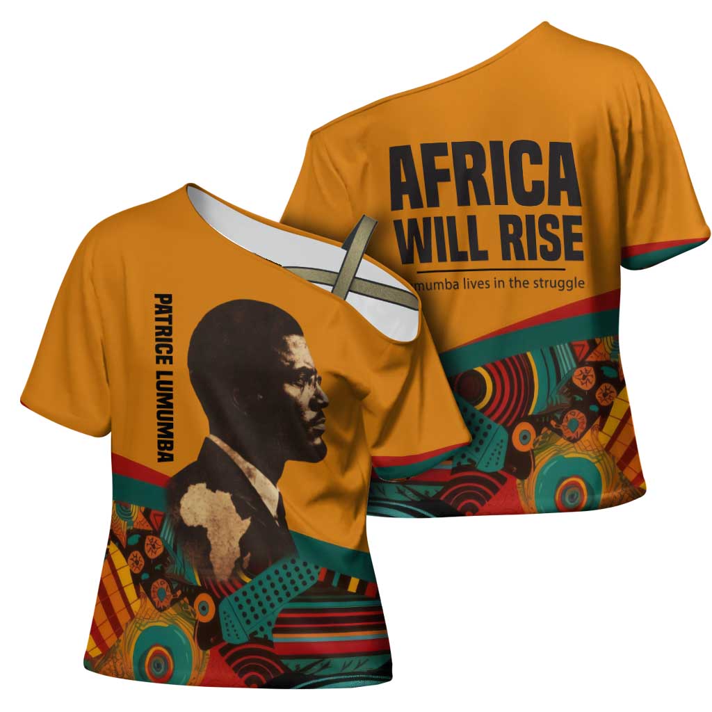 Patrice Lumumba Cross Shoulder Shirt with Profile Portrait and Bold Africa Will Rise Statement - Wonder Print Shop
