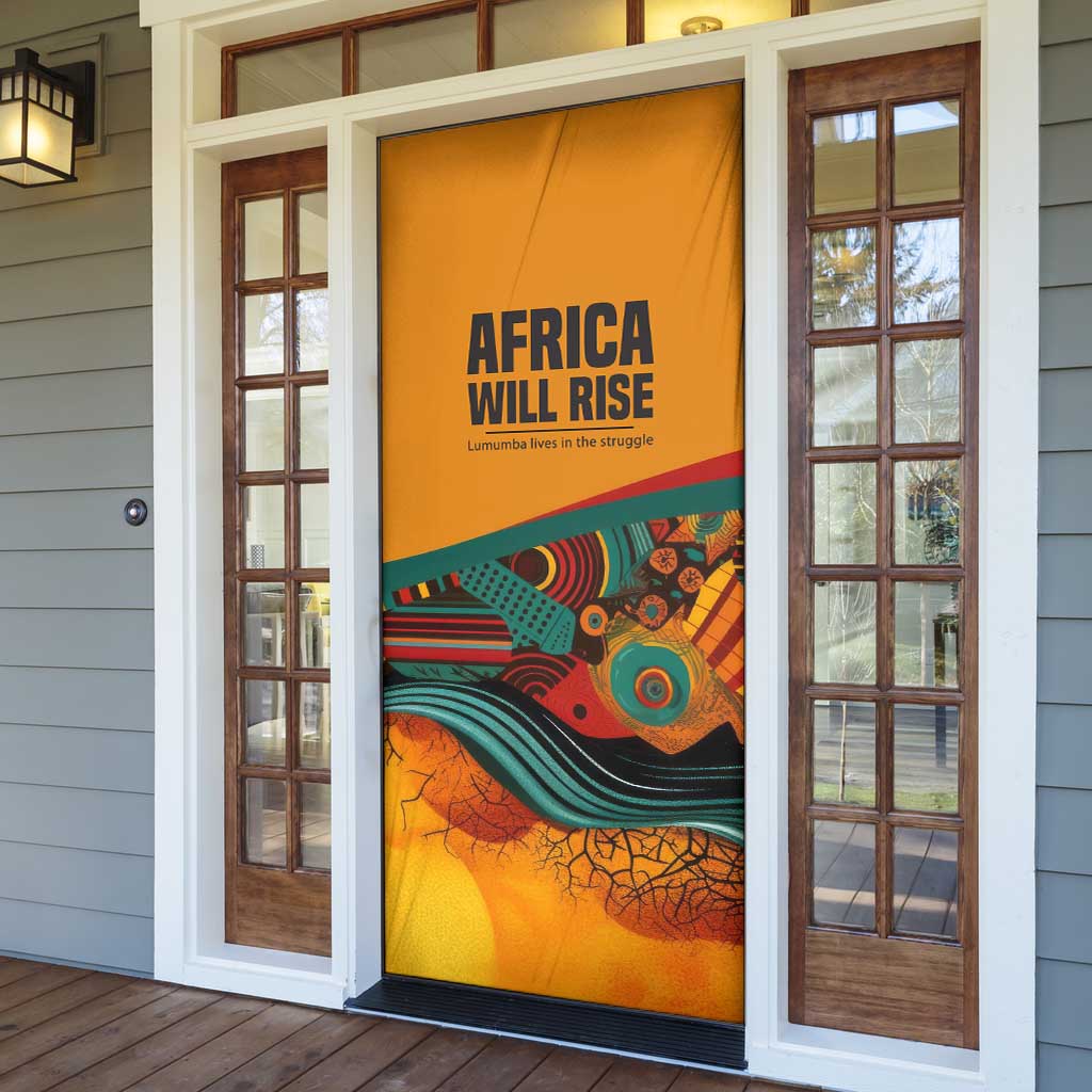Patrice Lumumba Door Cover with Profile Portrait and Bold Africa Will Rise Statement - Wonder Print Shop
