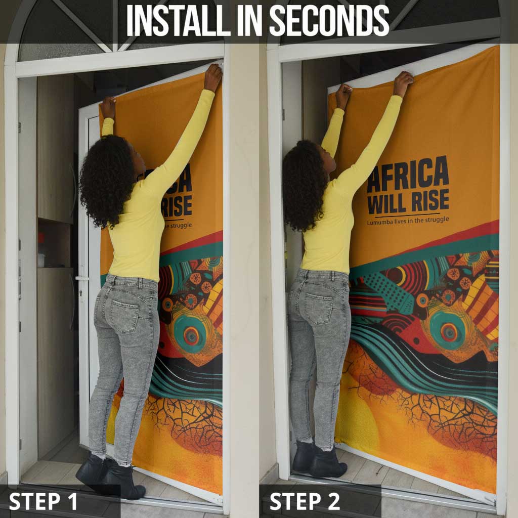 Patrice Lumumba Door Cover with Profile Portrait and Bold Africa Will Rise Statement - Wonder Print Shop