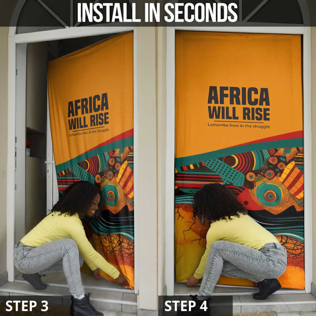 Patrice Lumumba Door Cover with Profile Portrait and Bold Africa Will Rise Statement - Wonder Print Shop