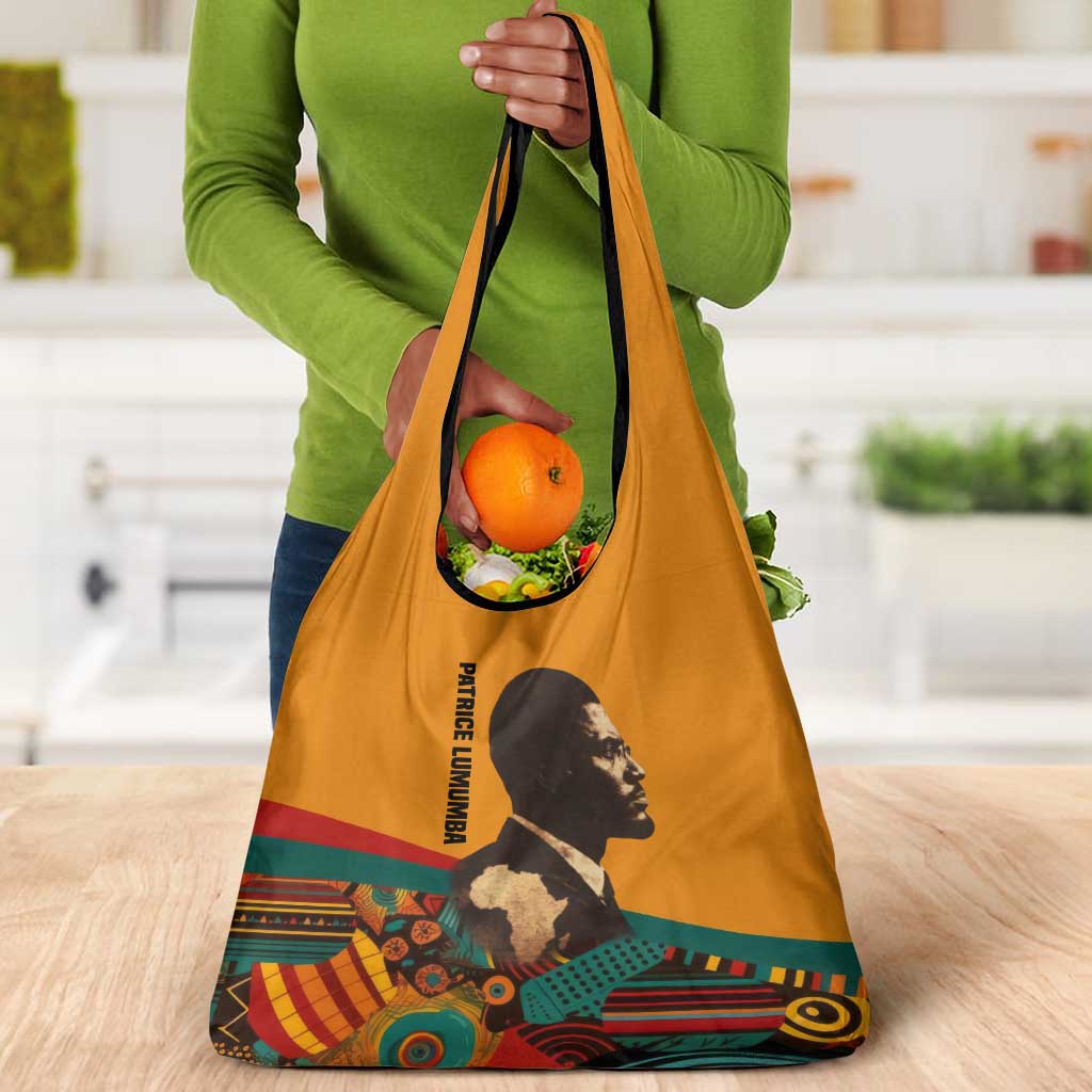 Patrice Lumumba Grocery Bag with Profile Portrait and Bold Africa Will Rise Statement - Wonder Print Shop