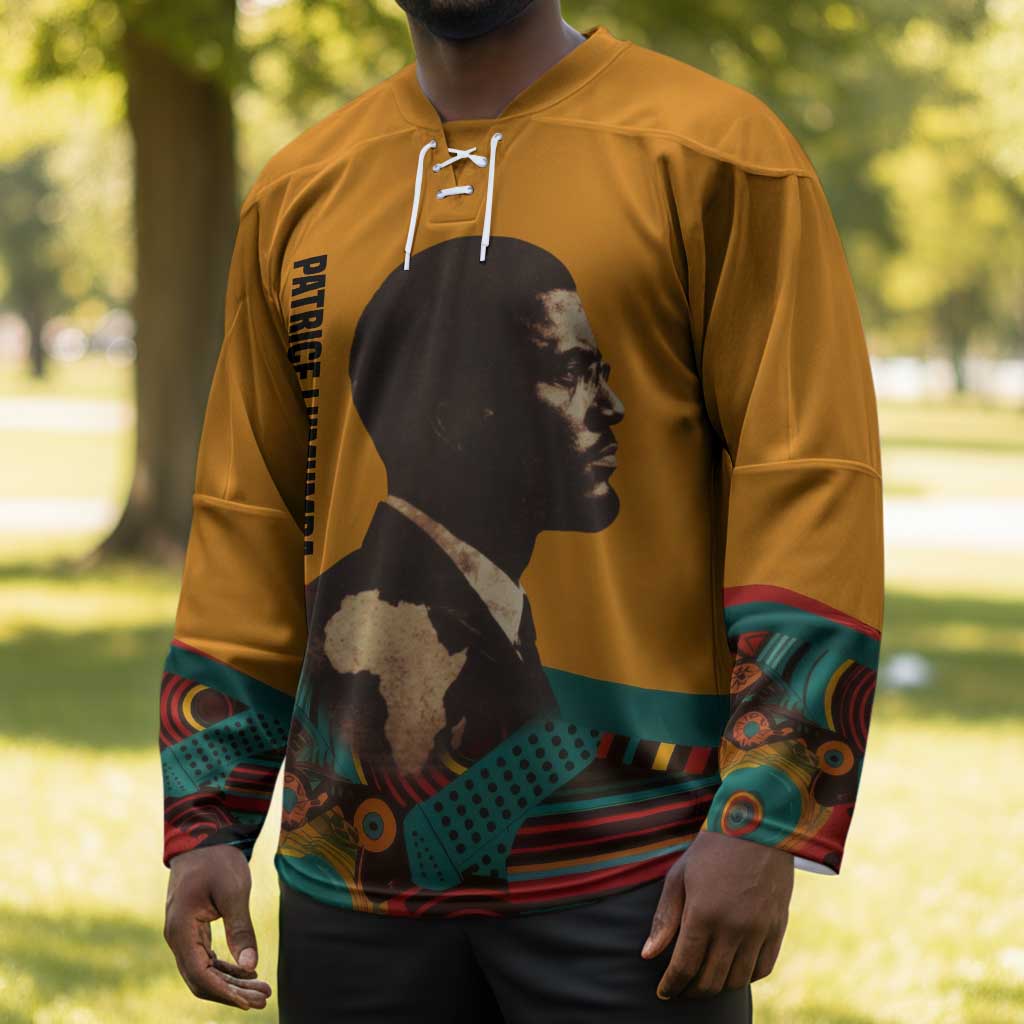 Patrice Lumumba Hockey Jersey with Profile Portrait and Bold Africa Will Rise Statement - Wonder Print Shop