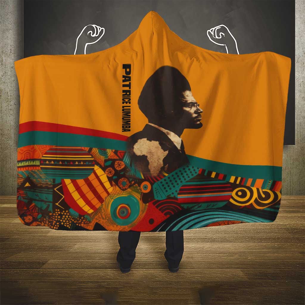 Patrice Lumumba Hooded Blanket with Profile Portrait and Bold Africa Will Rise Statement - Wonder Print Shop