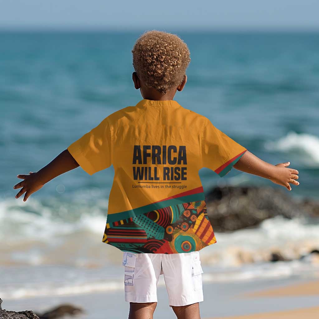 Patrice Lumumba Kid Hawaiian Shirt with Profile Portrait and Bold Africa Will Rise Statement - Wonder Print Shop