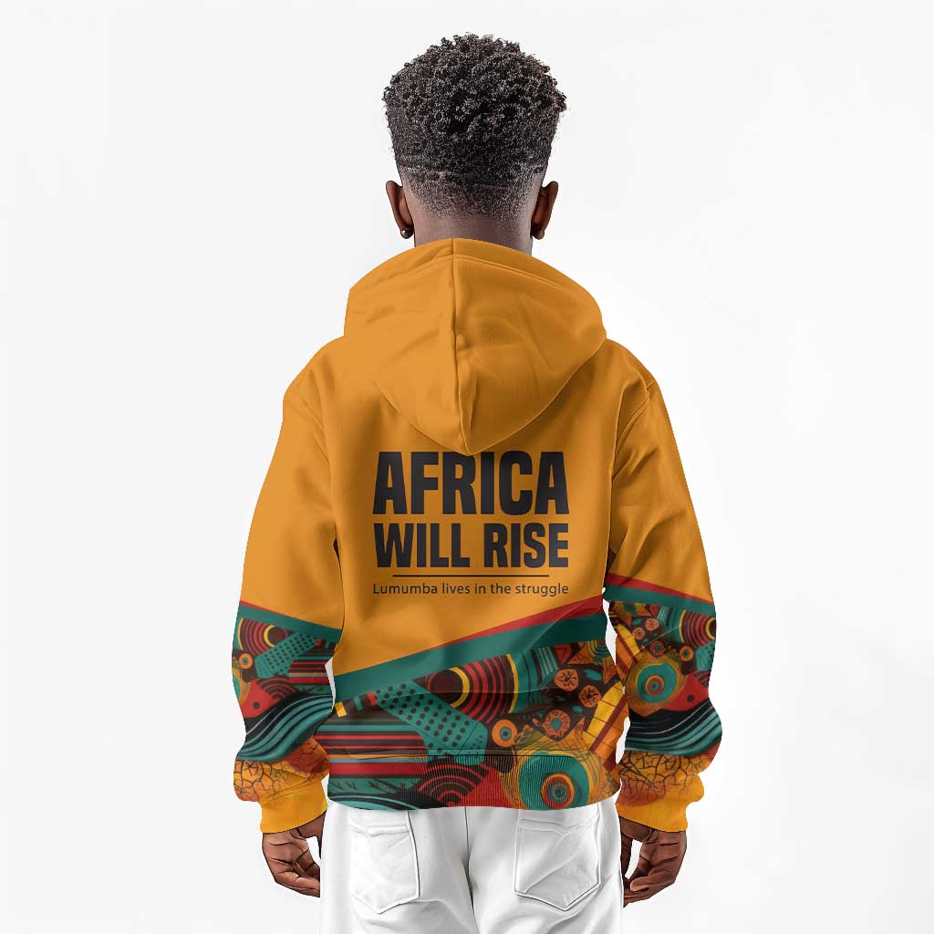 Patrice Lumumba Kid Hoodie with Profile Portrait and Bold Africa Will Rise Statement - Wonder Print Shop