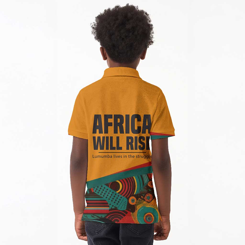 Patrice Lumumba Kid Polo Shirt with Profile Portrait and Bold Africa Will Rise Statement - Wonder Print Shop