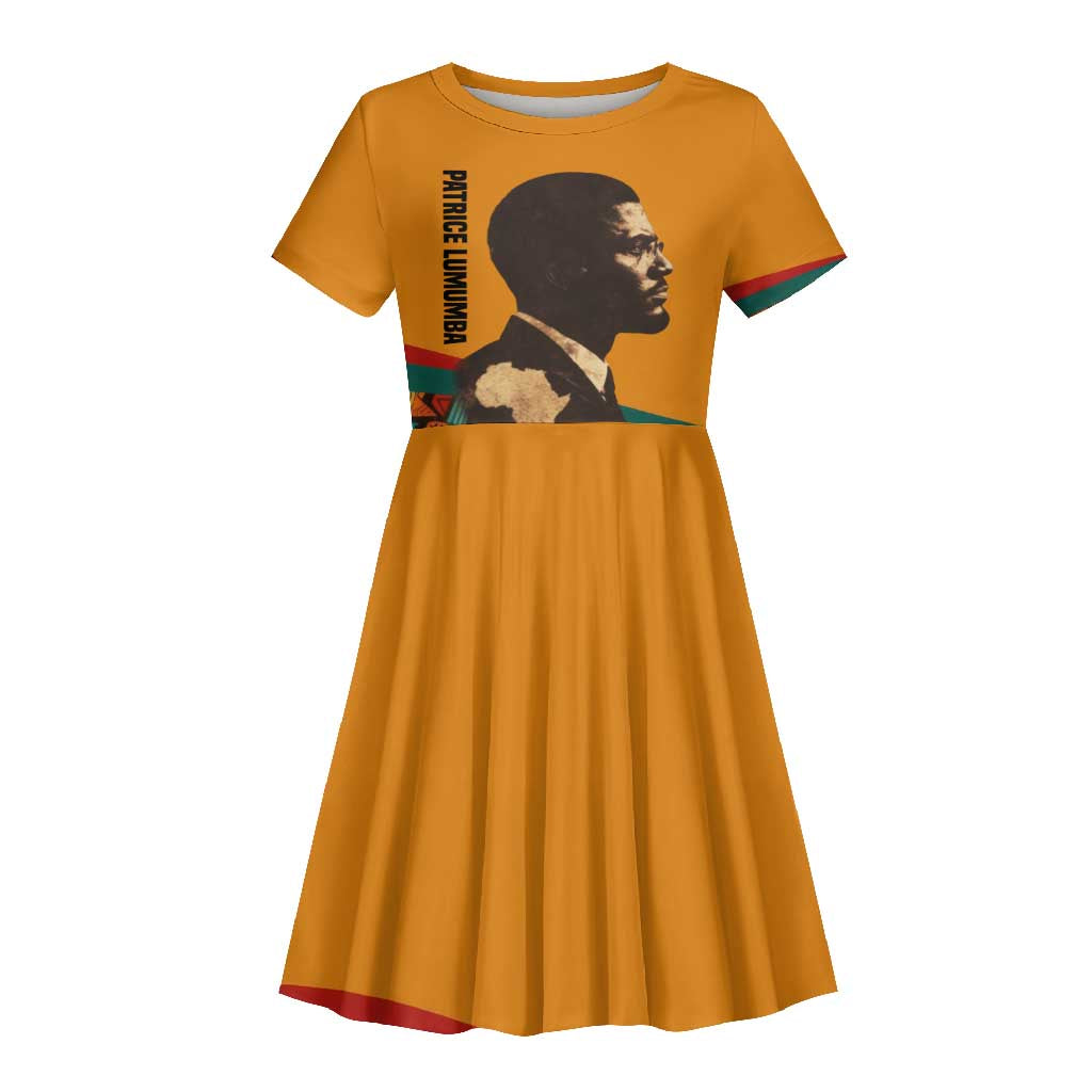 Patrice Lumumba Kid Short Sleeve Dress with Profile Portrait and Bold Africa Will Rise Statement - Wonder Print Shop