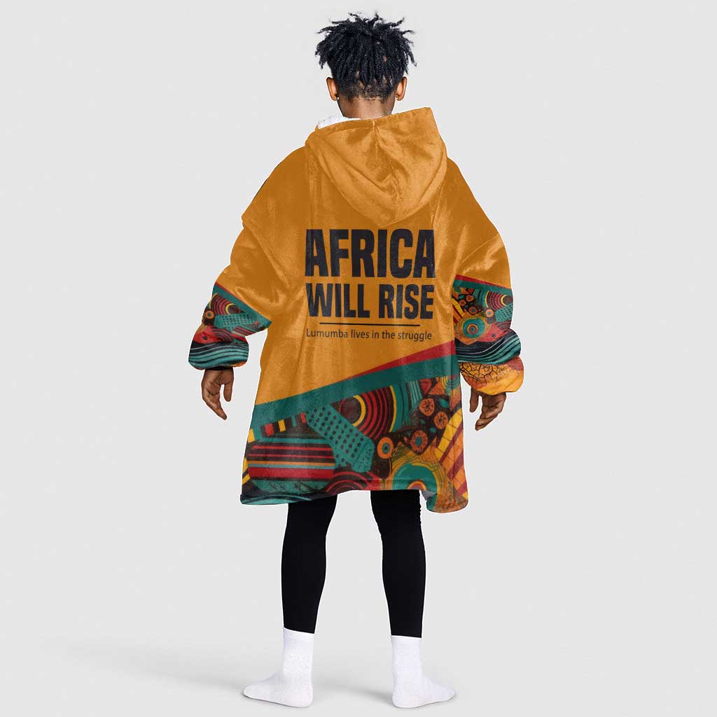 Patrice Lumumba Kid Wearable Blanket Hoodie with Profile Portrait and Bold Africa Will Rise Statement - Wonder Print Shop