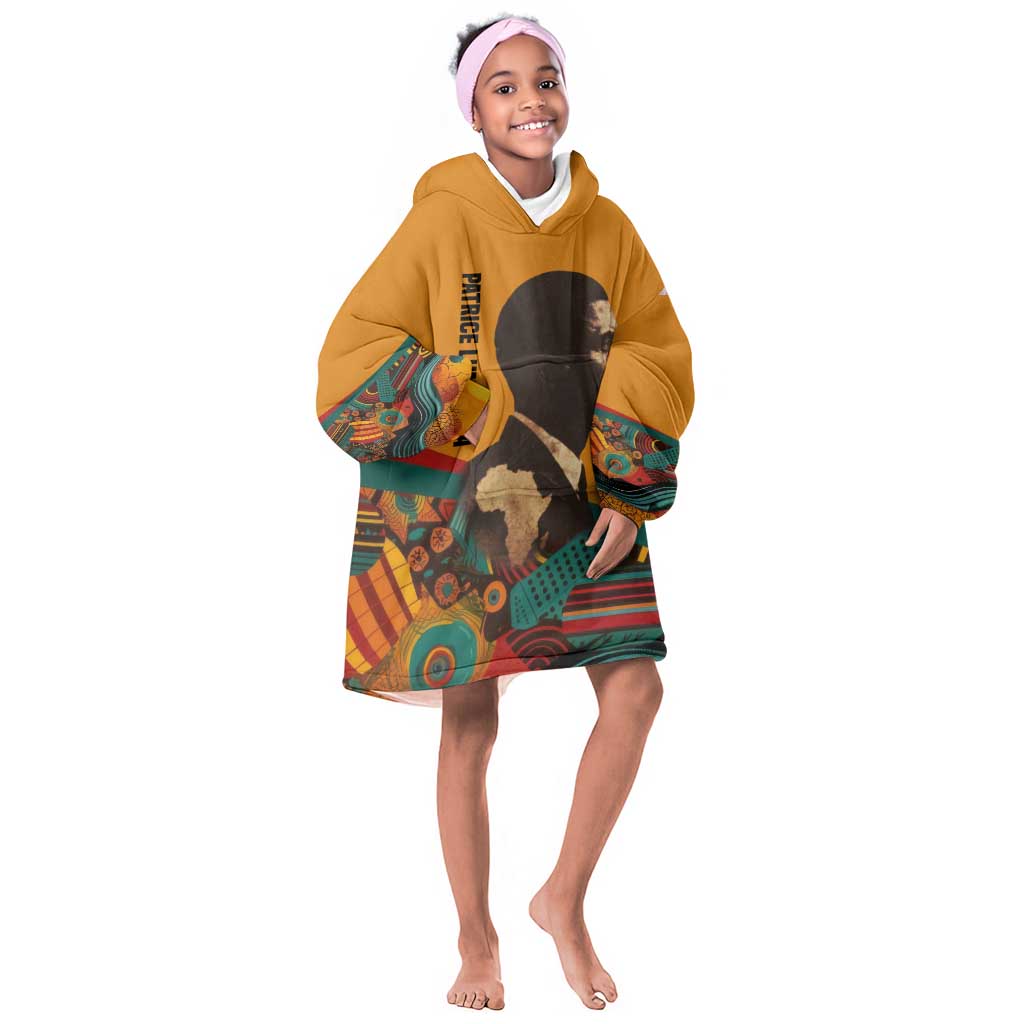 Patrice Lumumba Kid Wearable Blanket Hoodie with Profile Portrait and Bold Africa Will Rise Statement - Wonder Print Shop
