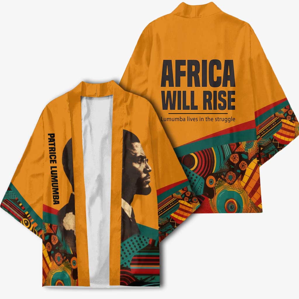 Patrice Lumumba Kimono with Profile Portrait and Bold Africa Will Rise Statement - Wonder Print Shop