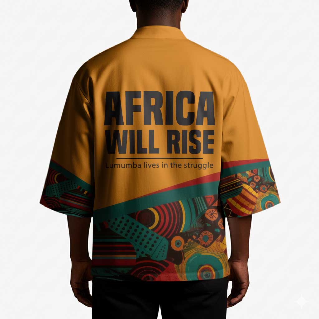 Patrice Lumumba Kimono with Profile Portrait and Bold Africa Will Rise Statement - Wonder Print Shop