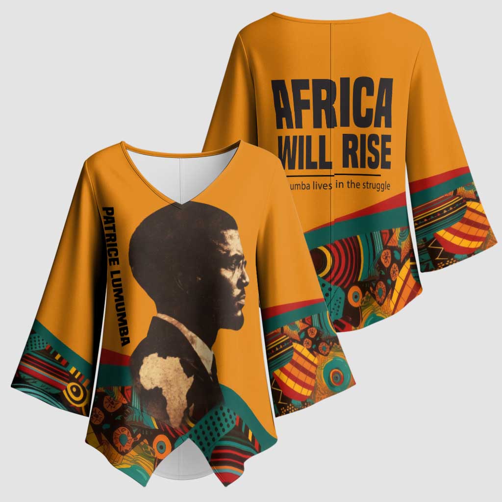 Patrice Lumumba Kimono Sleeve Blouse with Profile Portrait and Bold Africa Will Rise Statement - Wonder Print Shop