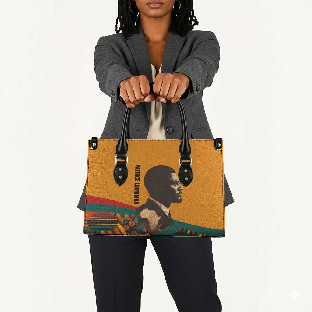 Patrice Lumumba Leather Bag with Profile Portrait and Bold Africa Will Rise Statement - Wonder Print Shop