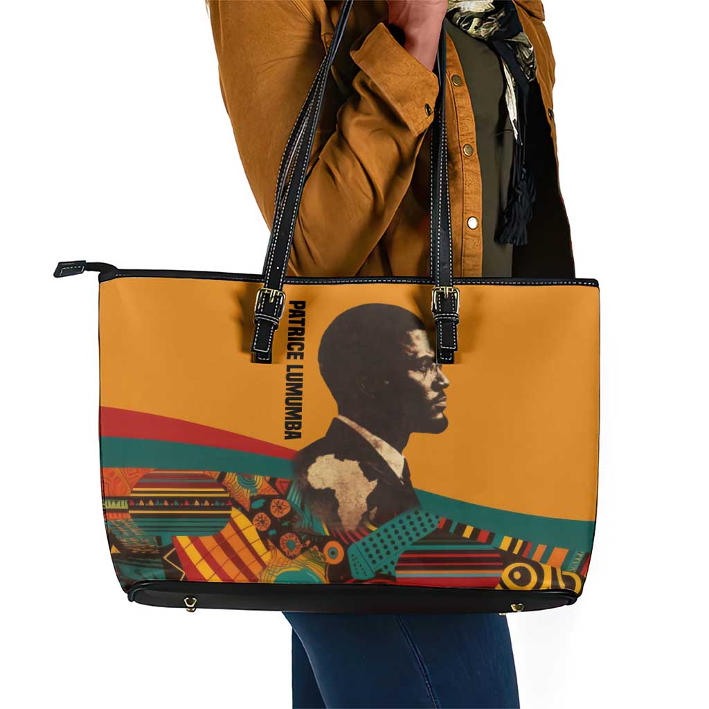 Patrice Lumumba Leather Tote Bag with Profile Portrait and Bold Africa Will Rise Statement - Wonder Print Shop