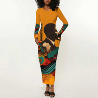 Patrice Lumumba Long Sleeve Bodycon Dress with Profile Portrait and Bold Africa Will Rise Statement - Wonder Print Shop