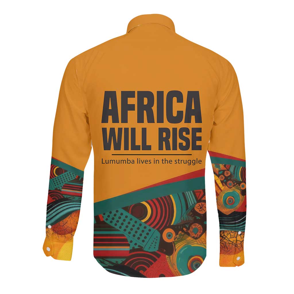 Patrice Lumumba Long Sleeve Button Shirt with Profile Portrait and Bold Africa Will Rise Statement - Wonder Print Shop