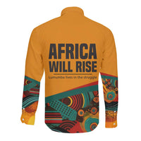 Patrice Lumumba Long Sleeve Button Shirt with Profile Portrait and Bold Africa Will Rise Statement - Wonder Print Shop