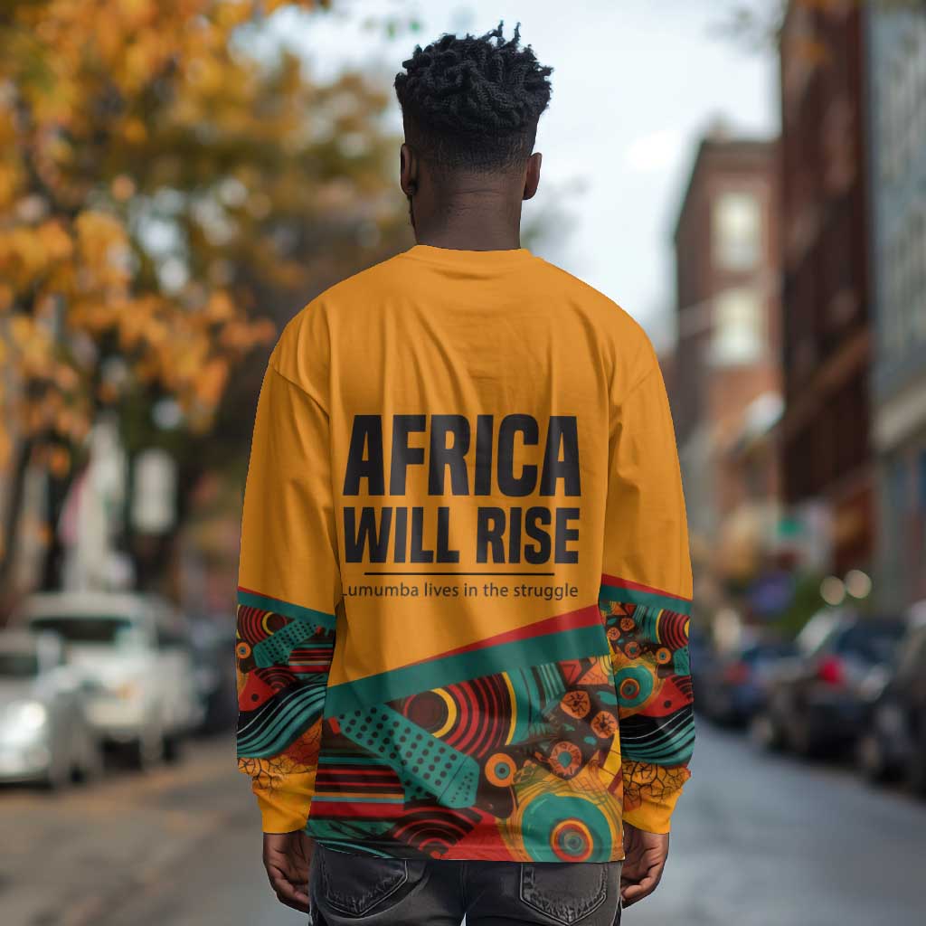 Patrice Lumumba Long Sleeve Shirt with Profile Portrait and Bold Africa Will Rise Statement - Wonder Print Shop