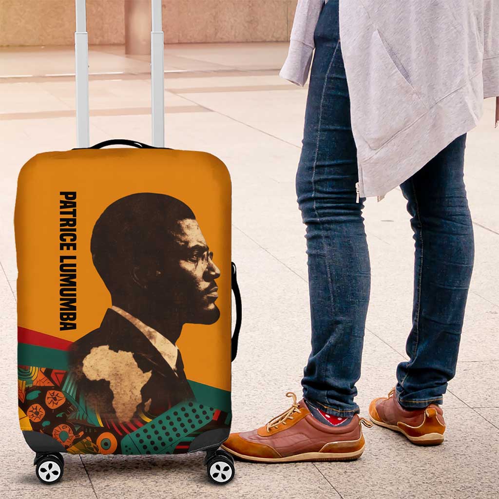 Patrice Lumumba Luggage Cover with Profile Portrait and Bold Africa Will Rise Statement - Wonder Print Shop
