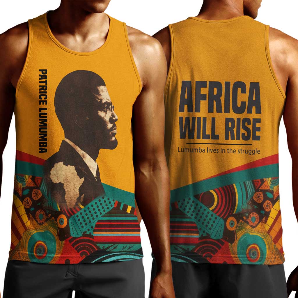 Patrice Lumumba Men Tank Top with Profile Portrait and Bold Africa Will Rise Statement - Wonder Print Shop