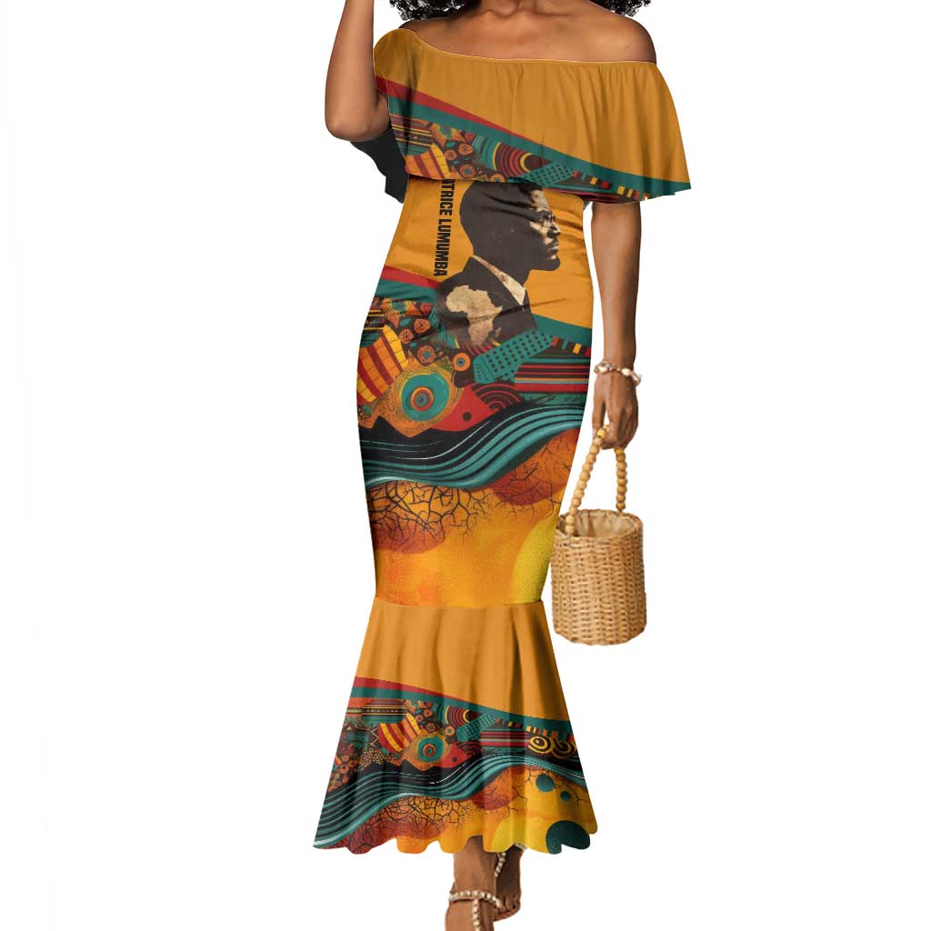 Patrice Lumumba Mermaid Dress with Profile Portrait and Bold Africa Will Rise Statement - Wonder Print Shop