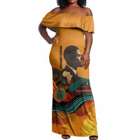 Patrice Lumumba Off Shoulder Maxi Dress with Profile Portrait and Bold Africa Will Rise Statement - Wonder Print Shop