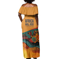 Patrice Lumumba Off Shoulder Maxi Dress with Profile Portrait and Bold Africa Will Rise Statement - Wonder Print Shop