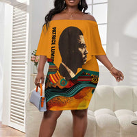 Patrice Lumumba Off Shoulder Short Dress with Profile Portrait and Bold Africa Will Rise Statement - Wonder Print Shop