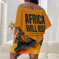 Patrice Lumumba Off Shoulder Short Dress with Profile Portrait and Bold Africa Will Rise Statement - Wonder Print Shop