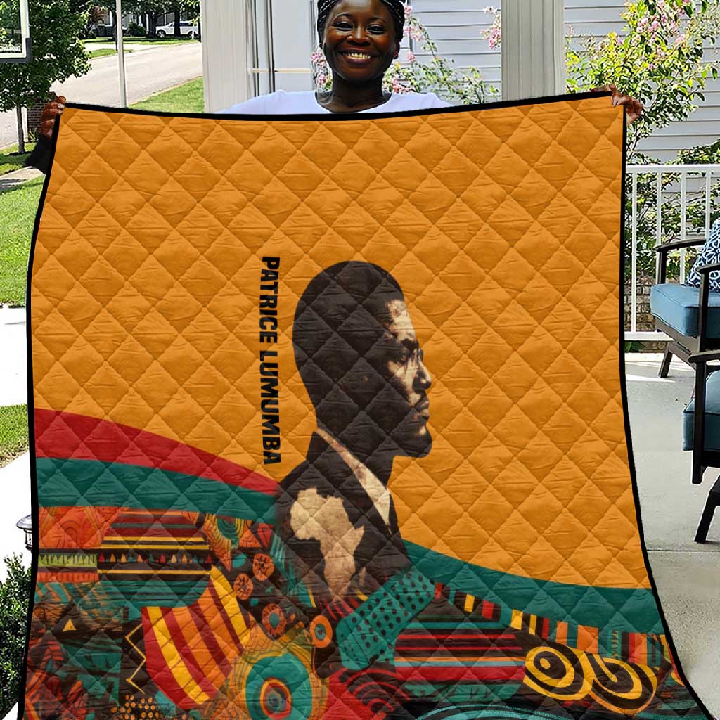 Patrice Lumumba Quilt with Profile Portrait and Bold Africa Will Rise Statement - Wonder Print Shop