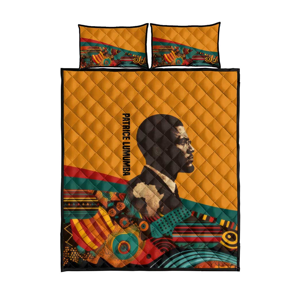 Patrice Lumumba Quilt Bed Set with Profile Portrait and Bold Africa Will Rise Statement - Wonder Print Shop