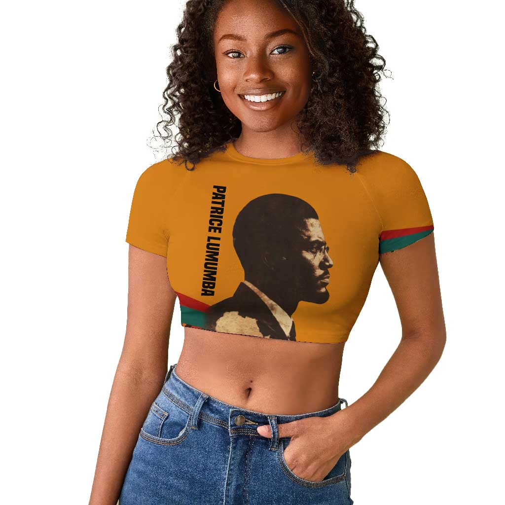 Patrice Lumumba Raglan Cropped T shirt with Profile Portrait and Bold Africa Will Rise Statement - Wonder Print Shop