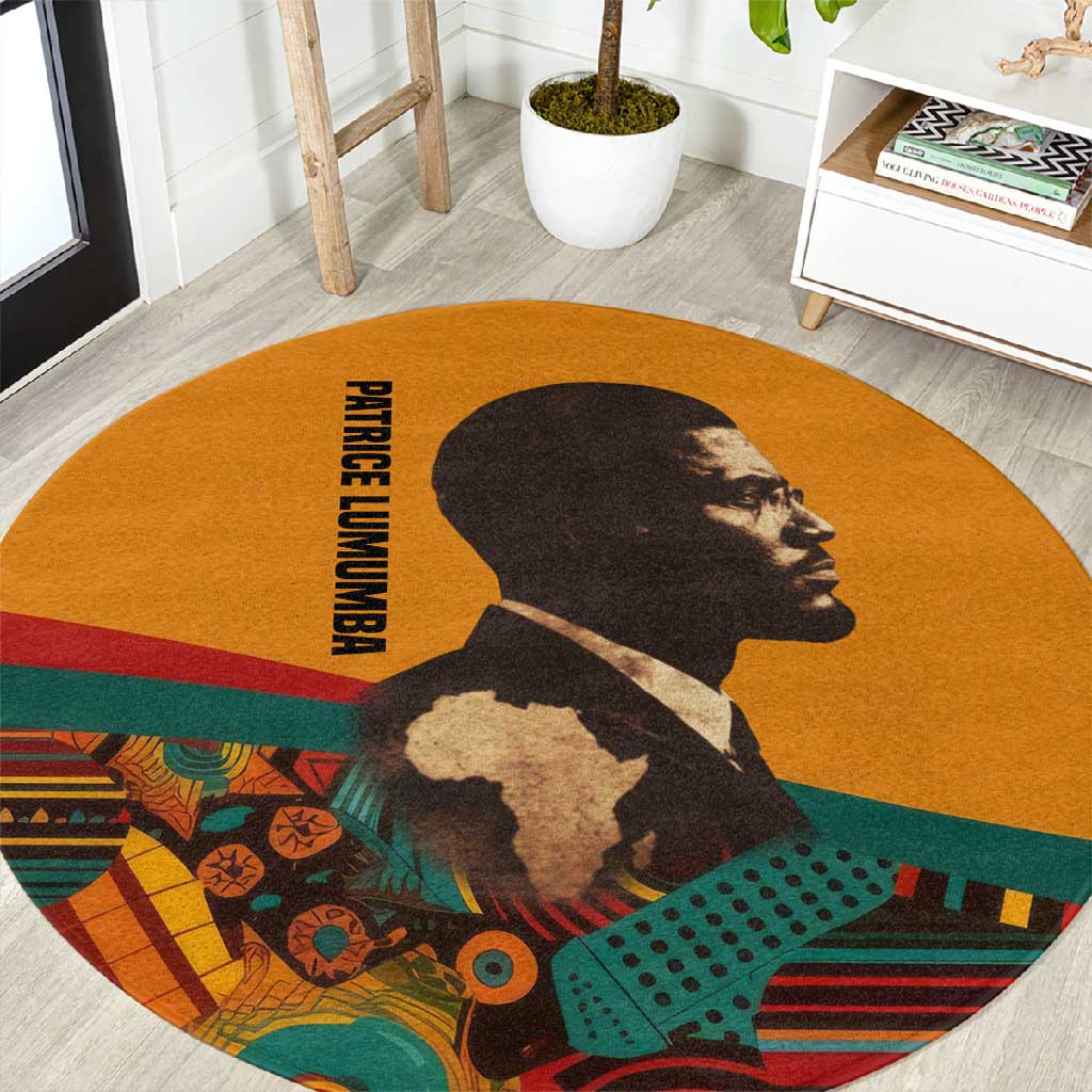 Patrice Lumumba Round Carpet with Profile Portrait and Bold Africa Will Rise Statement - Wonder Print Shop