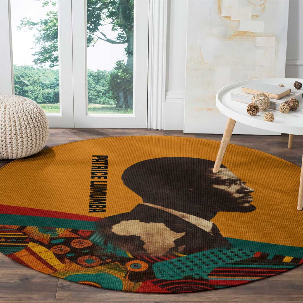 Patrice Lumumba Round Carpet with Profile Portrait and Bold Africa Will Rise Statement - Wonder Print Shop