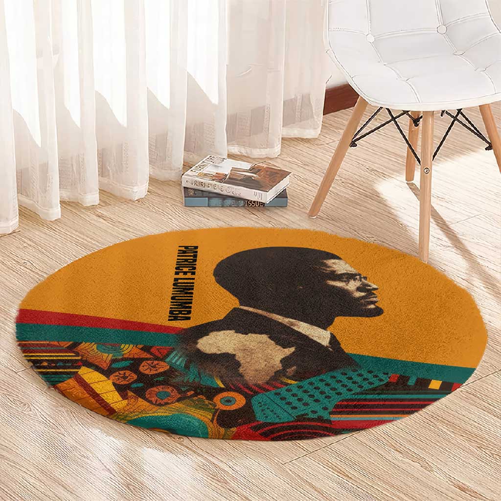 Patrice Lumumba Round Carpet with Profile Portrait and Bold Africa Will Rise Statement - Wonder Print Shop