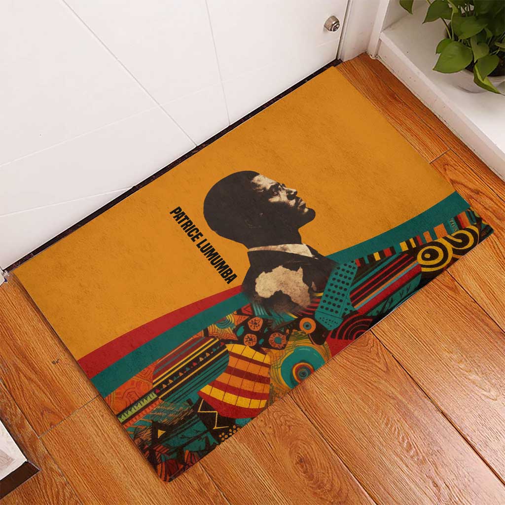 Patrice Lumumba Rubber Doormat with Profile Portrait and Bold Africa Will Rise Statement - Wonder Print Shop