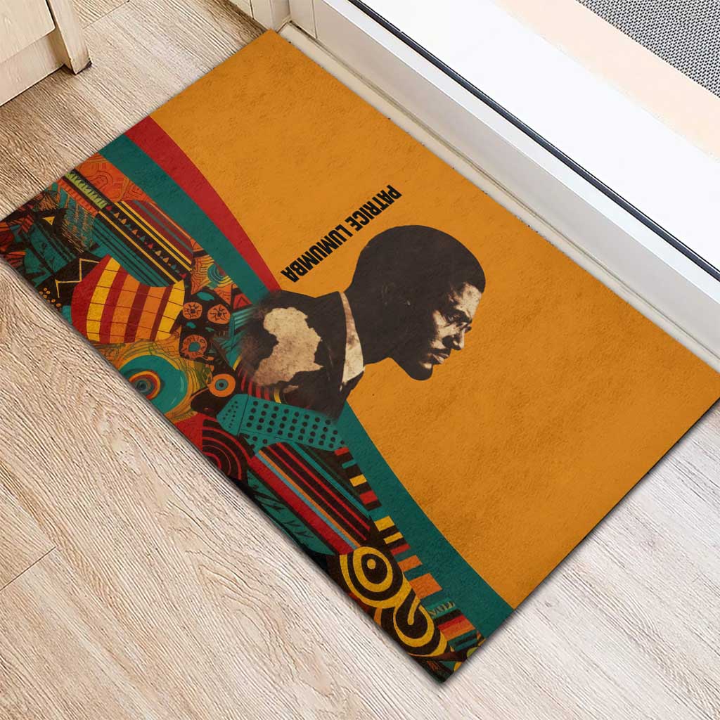 Patrice Lumumba Rubber Doormat with Profile Portrait and Bold Africa Will Rise Statement - Wonder Print Shop