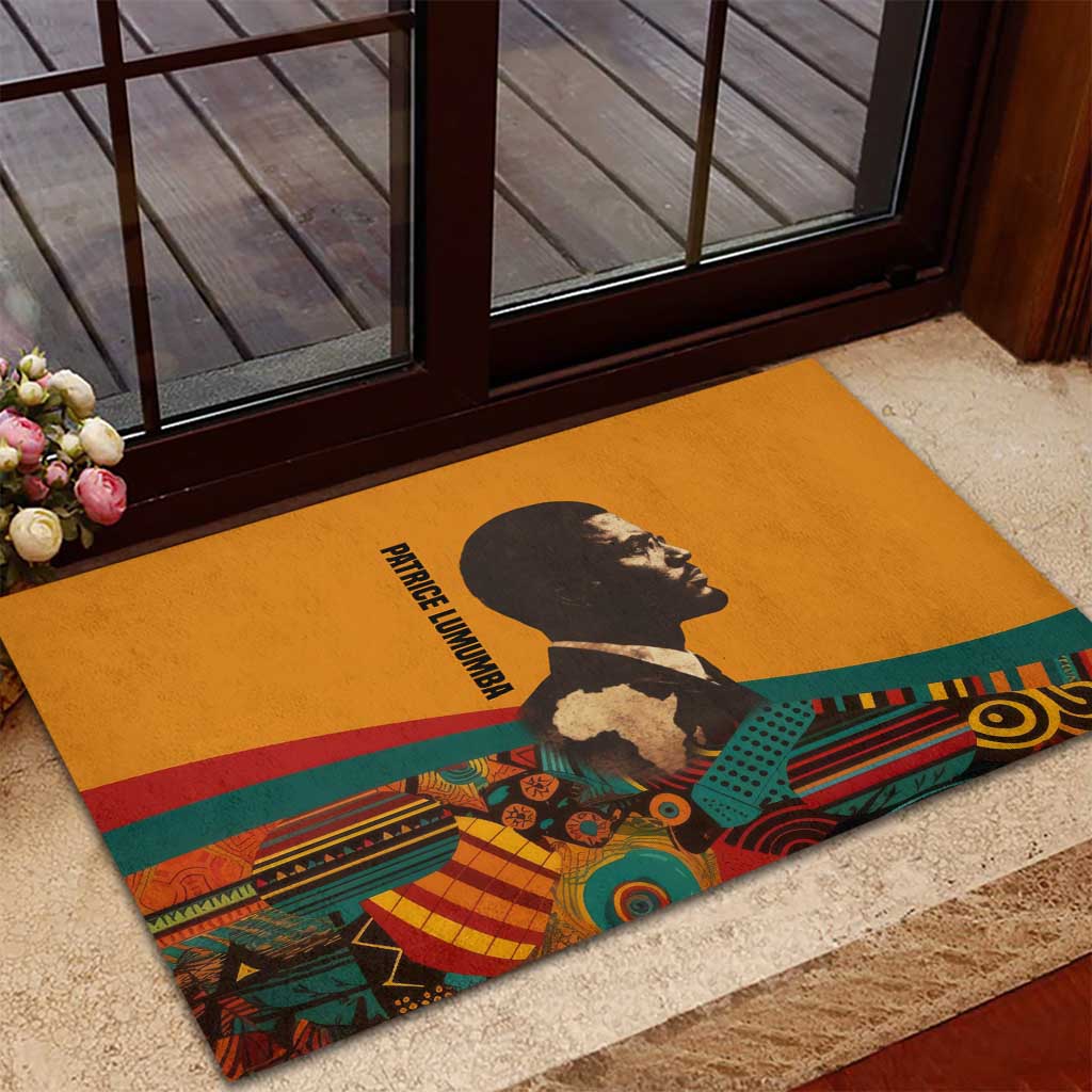Patrice Lumumba Rubber Doormat with Profile Portrait and Bold Africa Will Rise Statement - Wonder Print Shop